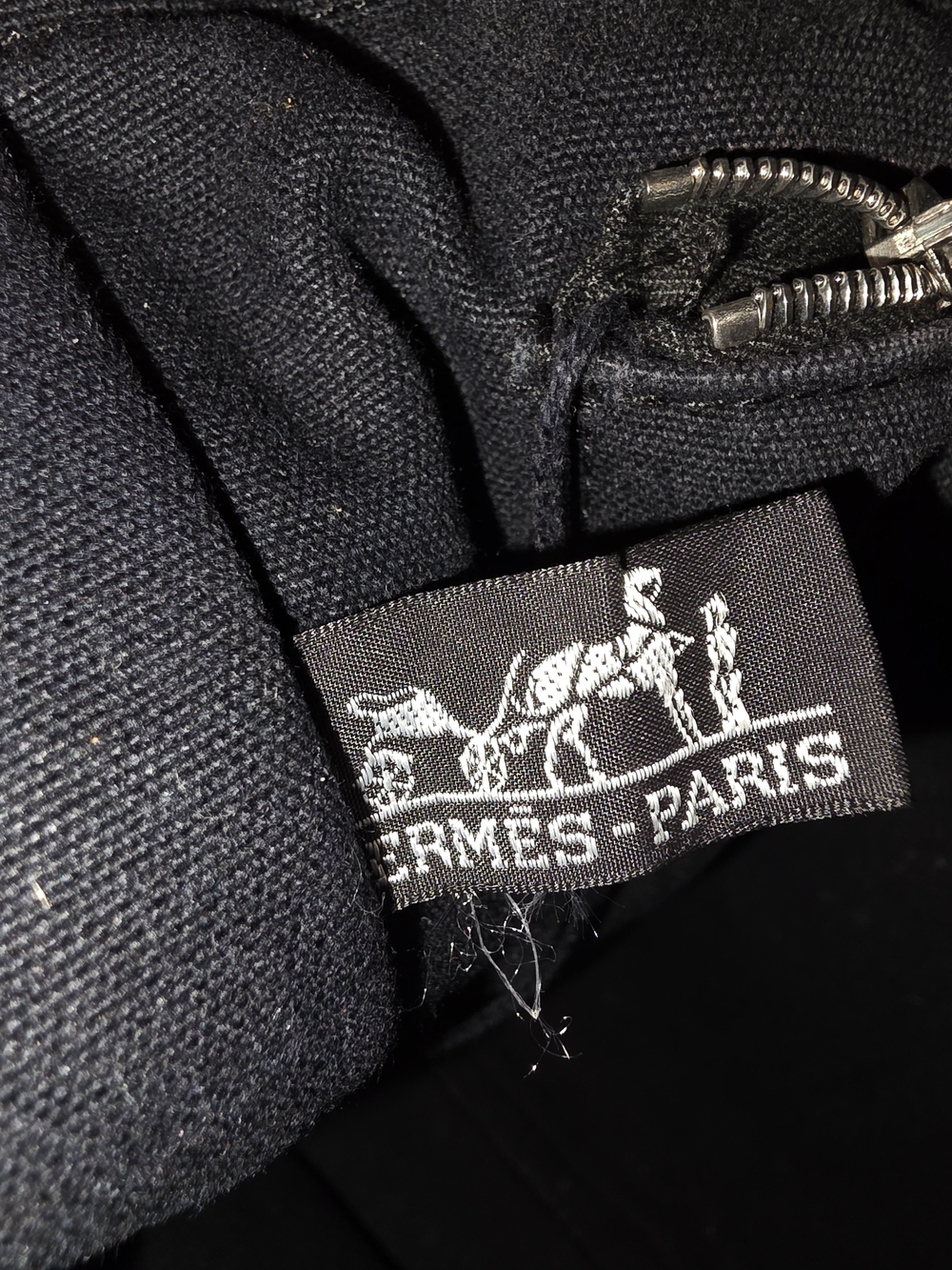 Hermes Fourre Tout Tote EUC Clean Corners Black Canvas Gray Handles Discontinued - Picture 7 of 8
